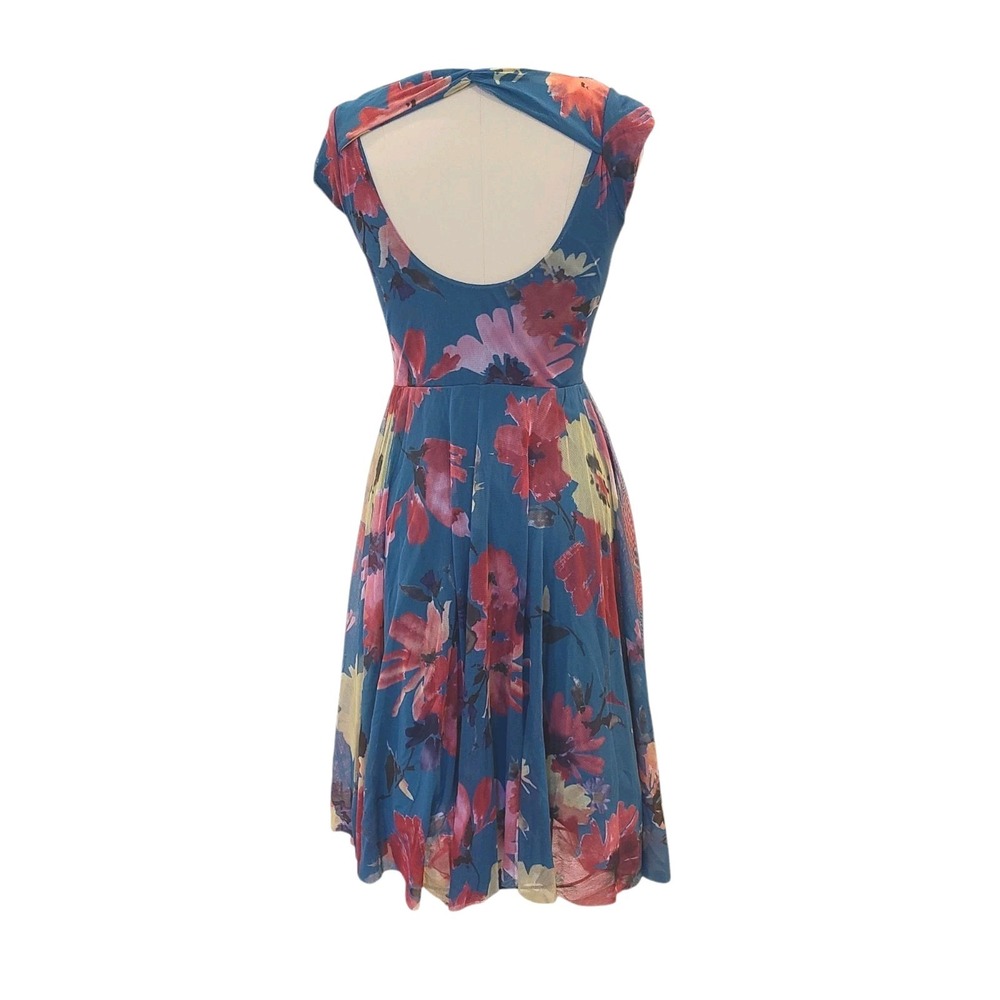 Anthro Weston Wear Floral Quinby Green Dress Mesh Fit Flare Key Hole Small - Picture 3 of 9